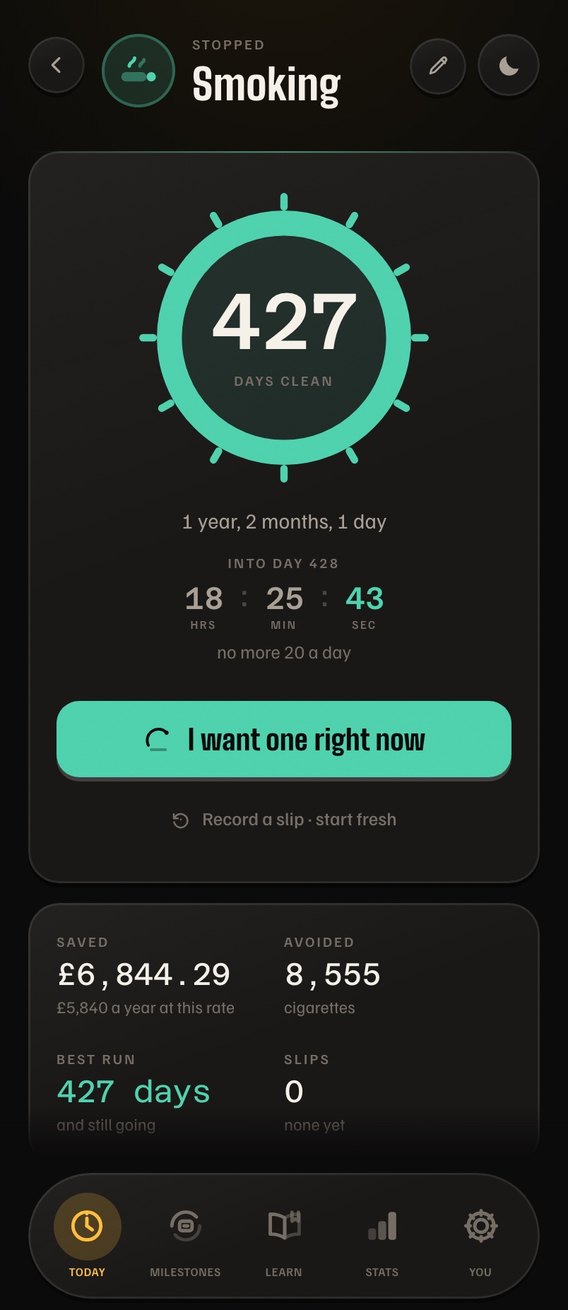 Days Strong on iPhone: the counter