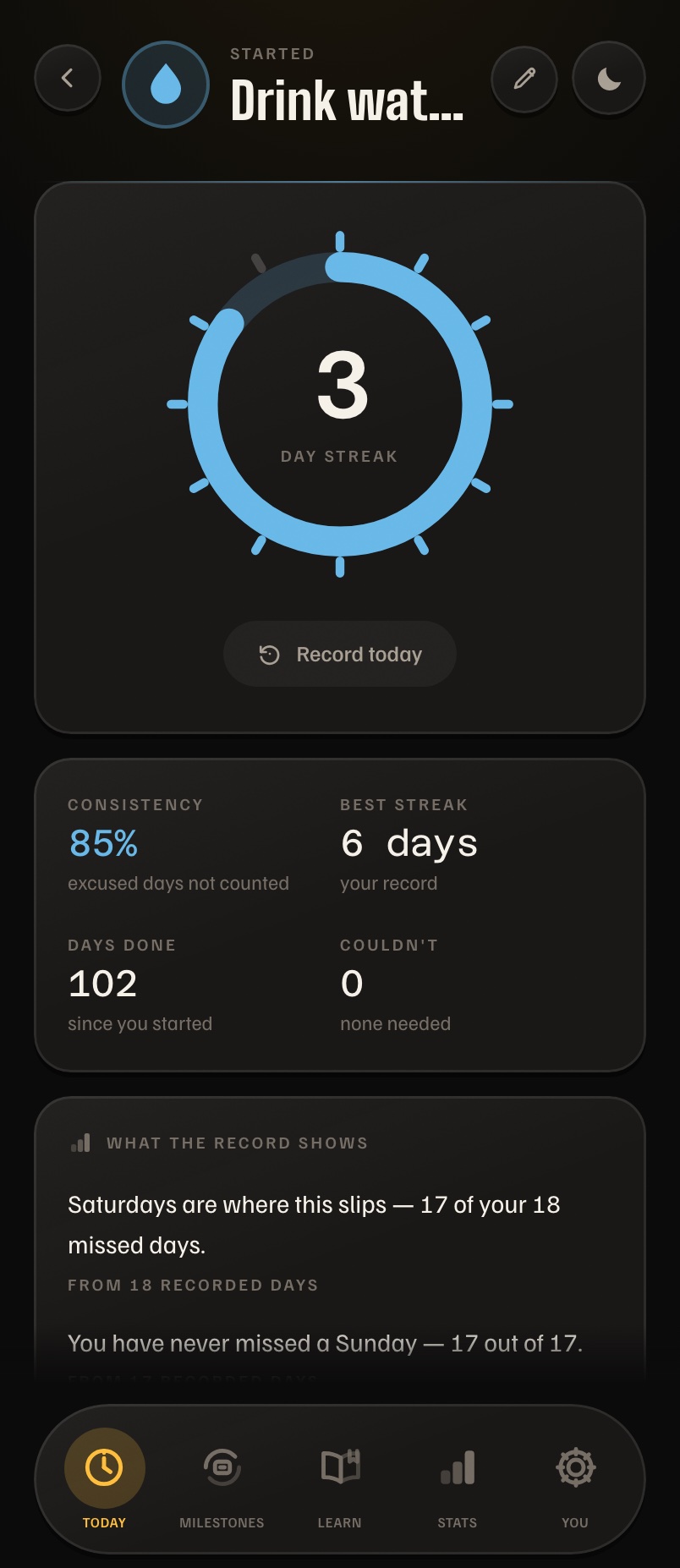 Days Strong on iPhone: countable habits