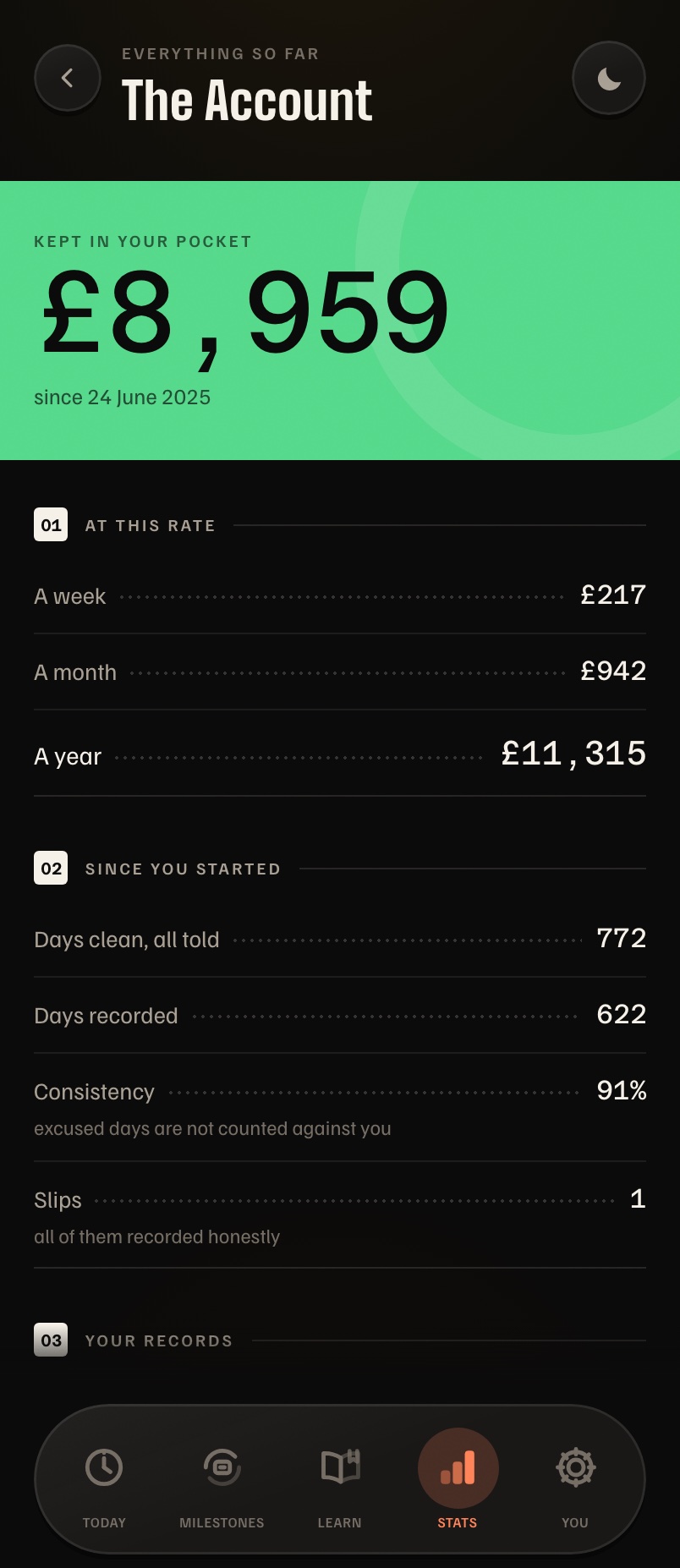Days Strong on iPhone: the account