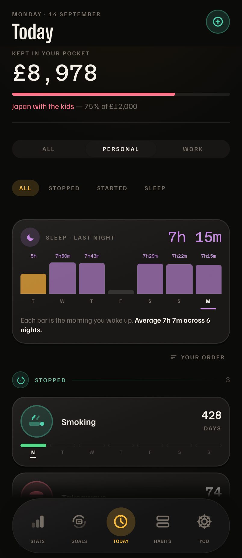 Days Strong on iPhone: the same day in the Personal set