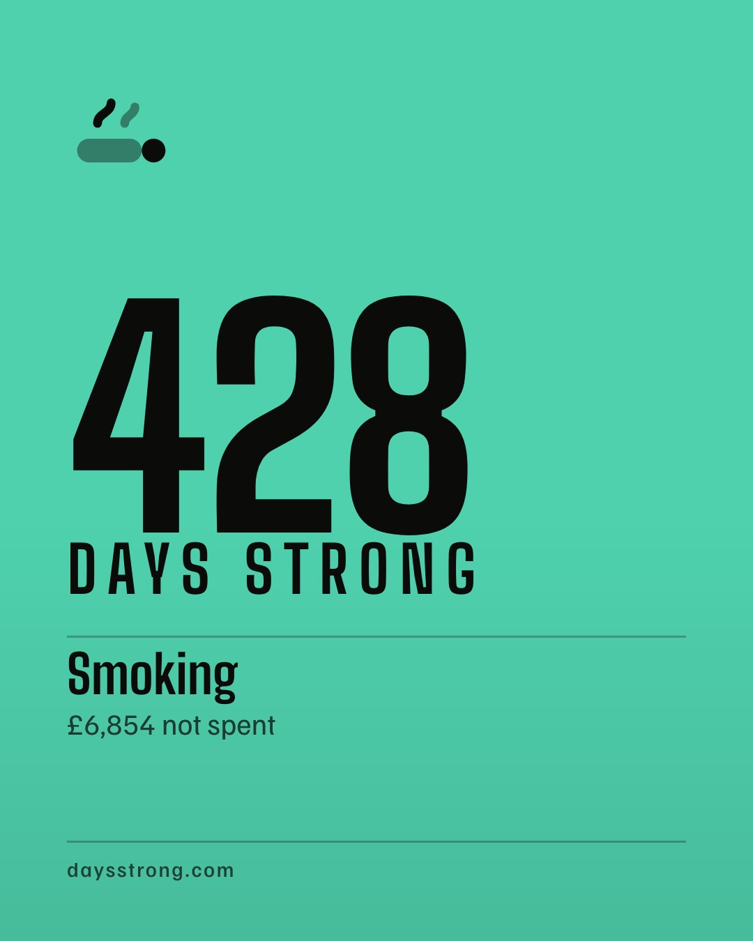 A Days Strong poster: 427 days strong, Smoking, GBP 6,844 not spent
